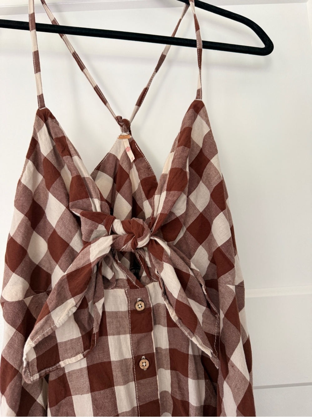 Free People Brown & Cream Gingham Tie-Back Midi Dress - Picture 6 of 7